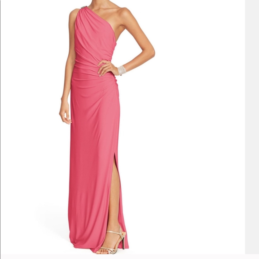 Ralph Lauren One Shoulder full length gown pink 0
